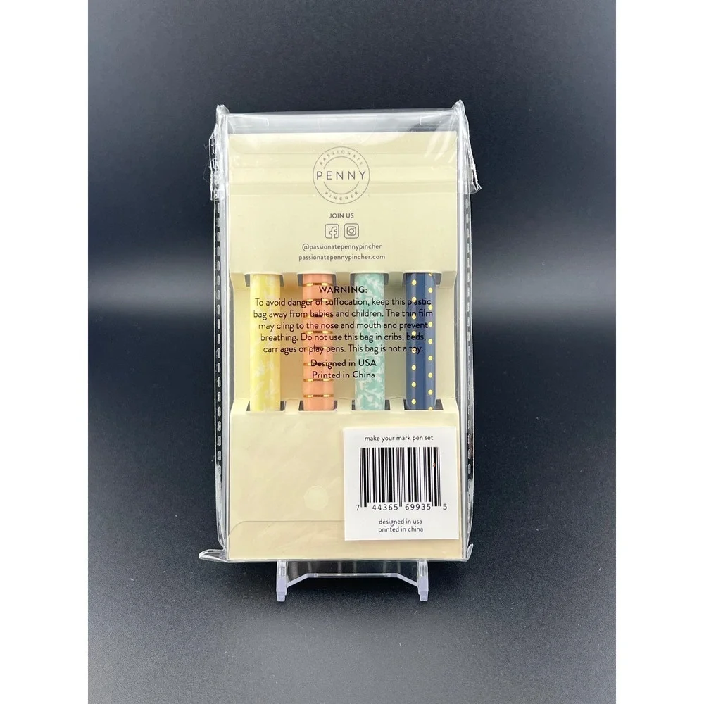 Penny Pincher Make Your Mark Pen Set 5 Fine Point Retractable Gel Ink Black Clip